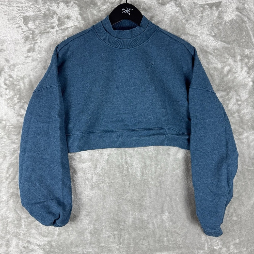 Gymshark Teal‎ Blue Cropped Pullover Sweatshirt Womens Size Small Double Collar